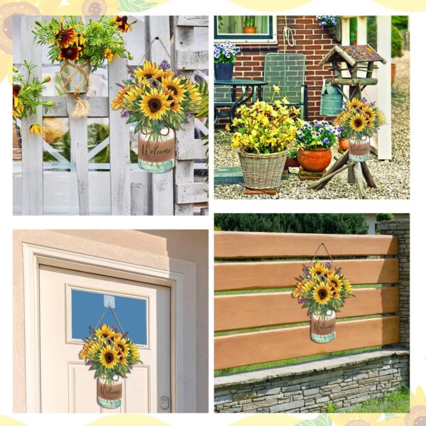 Sunflower Welcome Door Sign Summer Wooden Wreaths for Front Door Decoration Wood Hanging Farmhouse Fall Wall Porch Art Home Kitchen Bedroom Living Room Indoor Outdoor Ornaments 4