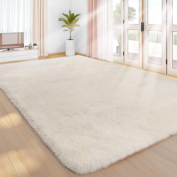 Area Rugs 9x12 Living Room, Cream Large Area Rug Shag Shaggy Carpet Soft Plush Furry Bedside Rug, Machine Washable Area Rugs for Bedroom Kids Girls Boys Home Decor Anti Slip 1