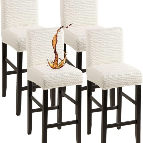 Waterproof Bar Stool Covers, Stretch Pub Stool Chair Cover Removable Washable Counter Stool Covers Bar Stool Slipcovers for Kitchen, Pub, Dining Room (4 Pack, T-Beige)