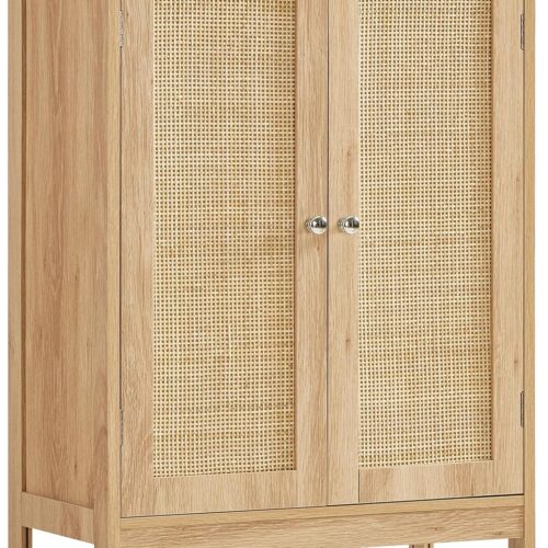 Storage Cabinet, Rattan Cabinet with Adjustable Shelf, for Living Room, Entryway, Kitchen, Home Office, Nature