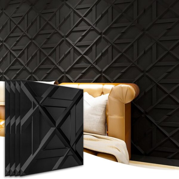 PVC 3D Wall Panel, Decorative Wall Tile in Black 12-Pack 19.7"x19.7" 1