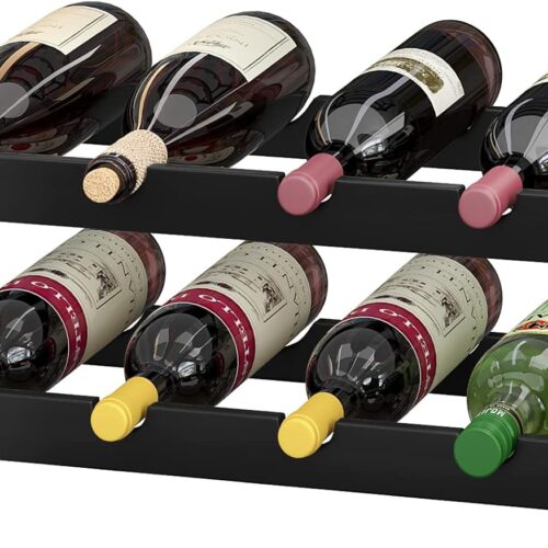 Wine Rack Freestanding 8 Bottle 2 Tier Bamboo Wine Racks Countertop Cabinet Wine Holder Wine Storage Shelf for Kitchen, Bar, Pantry, Wine Cellar, Countertop Black (16.85 L x 9.25W x 7H)