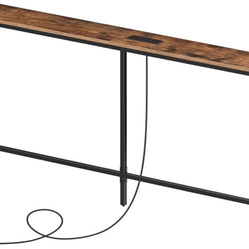 63'' Skinny Console Table with Charging Station, Narrow Long Sofa Couch Table, Easy Assembly, Entryway Table for Living Room, Foyer, Hallway, Rustic Brown CTHR165E01Z1