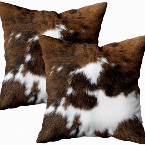 Pack of 2 Throw Pillow Covers Christmas Cowhide Printing Western 18x18 Pillow Cover,Decorative Throw Pillows Cushion Covers for Home Living Room Sofa Bedroom