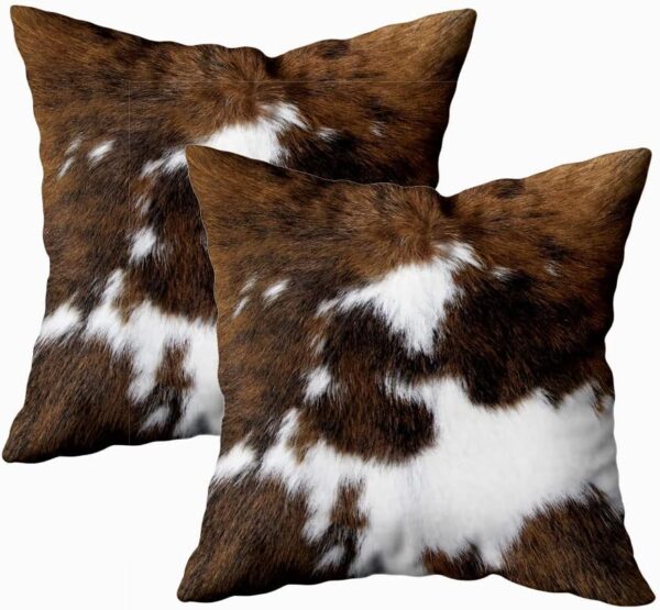 Pack of 2 Throw Pillow Covers Christmas Cowhide Printing Western 18x18 Pillow Cover,Decorative Throw Pillows Cushion Covers for Home Living Room Sofa Bedroom 1
