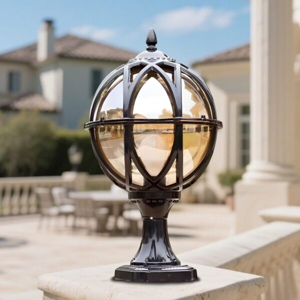 Outdoor Post Light Fixture Retro Amber Glass Ball Pillar Lights Waterproof Die-cast Aluminum Column Lamp Villa Courtyard Garden Park Doorpost Light Fence Light Landscape Lighting 1