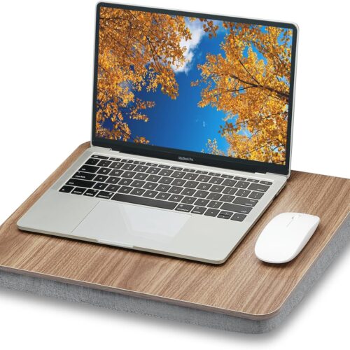 Lap Desk with Pillow Cushion, Portable Laptop Bed Desk, Fits up to 15.6 inch Laptop, Lap Stand for Bed & Couch & Carpet, Book Tablet/Drawing Board - Dark Brown Wood