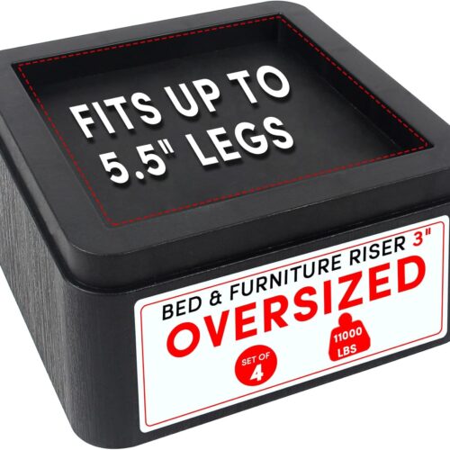 Oversized Bed Risers Heavy Duty Stackable 4 Pack, Furniture Risers for Sofas 3 Inch or 6 Inch Supports Up to 11000 Lbs, Square Bed Raising Blocks Fits 5.5 Inch Wide Desk or Couch (Black)