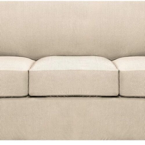 4 Piece Stretch Couch Covers for 3 Cushion Couch Sofa Furniture Slipcovers Feature Upgraded Thicker Jacquard Fabric (Sofa, Natural)