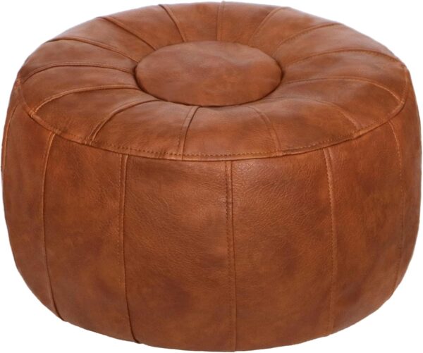 Unstuffed Moroccan Storage Pouf Foot Stool Ottoman Seat Handmade Faux Leather Bean Bag Floor Chair Foot Rest for Living Room, Bedroom or Balcony (Light Brown) 1