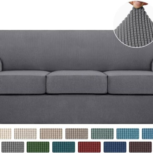4 Piece Sofa Covers for 3 Cushion Couch Sofa Slipcover Soft Couch Cover for Dogs-Washable Sofa Furniture Covers with 3 Individual Cushion Covers, Jacquard Fabric (3 Cushion Sofa, Gray)