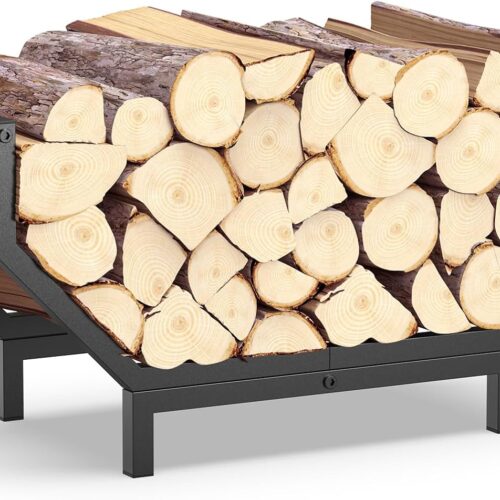 Indoor Outdoor Firewood Rack,Rustproof Metal Fireplace Wood Rack,Curved Lagre-Capacity Firewood holder,Heavy Duty Log Rack,Black
