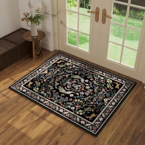 1 Rug 2x3 Rug Door Mat Indoor Entrance Washable Rug Small Non-Slip Low Pile Throw Rugs for Entryway, Kitchen, Front Door Indoor Entrance, Entry (Vibrant Black)