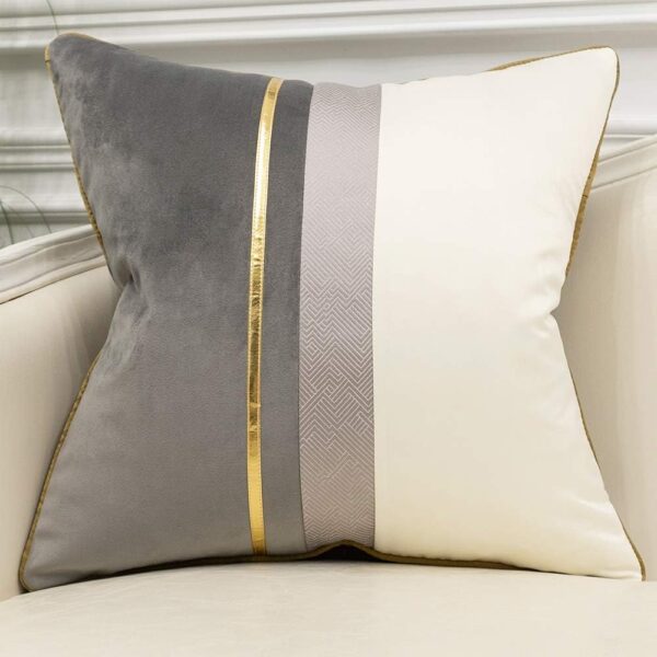 20 x 20 Inches Gray White Gold Leather Striped Patchwork Velvet Cushion Case Luxury Modern Throw Pillow Cover Decorative Pillow for Couch Living Room Bedroom Car 1