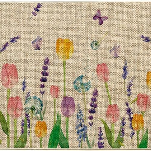 1 Tulip Lavender Spring Decorative Doormat, Seasonal Flower Summer Holiday Low-Profile Rug Switch Mat for Indoor Outdoor 17x29 Inch