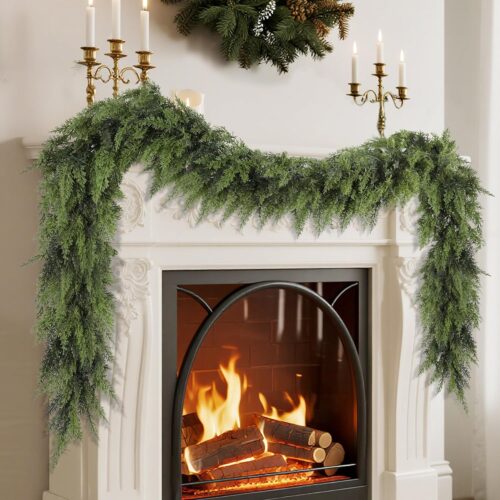 1 9FT Real Touch Cedar Christmas Garland - Artificial Greenery for Fireplace Mantel, Staircase & Door Decor, Indoor/Outdoor Holiday Christmas Decorations