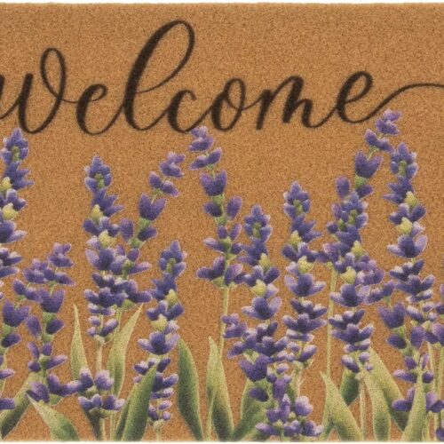 Lavender-Welcome-Doormat for Indoor Outdoor Entrance Floral-Spring-Summer-Door-Mats Non Slip Coir Seasonal Doormat 17 x 29 Inches