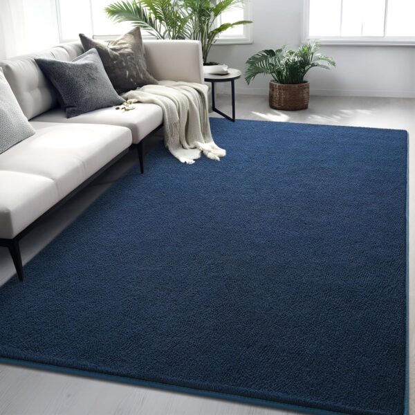 Rugs for Bedroom Living Room, 4x6 ft Navy Blue Area Rug, Washable Memory Foam Indoor Carpet, Modern Aesthetic Minimalist Non-Slip Carpets for Boys Girls Adults Home Decor 1