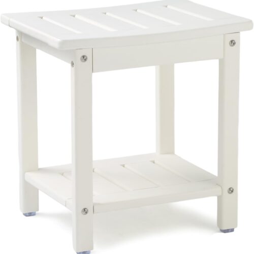 Shower Chair, HDPE Shower Bench for Inside Shower to Sit On It, Shower Stool with Storage Shelf 2-Tier Spa Stool for Elderly,Water Resistant & Non-Slip Design Shower Seat Bench(White S Size)