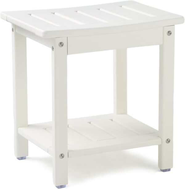 Shower Chair, HDPE Shower Bench for Inside Shower to Sit On It, Shower Stool with Storage Shelf 2-Tier Spa Stool for Elderly,Water Resistant & Non-Slip Design Shower Seat Bench(White S Size) 1