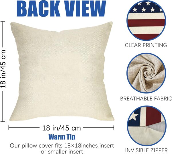 4th of July Patriotic Decorative Throw Pillow Covers 18x18 Set of 4, America USA Rustic Red White Blue Stripes Stars Outdoor Pillowcase, American Independence Day Cushion Case Home Decor 2