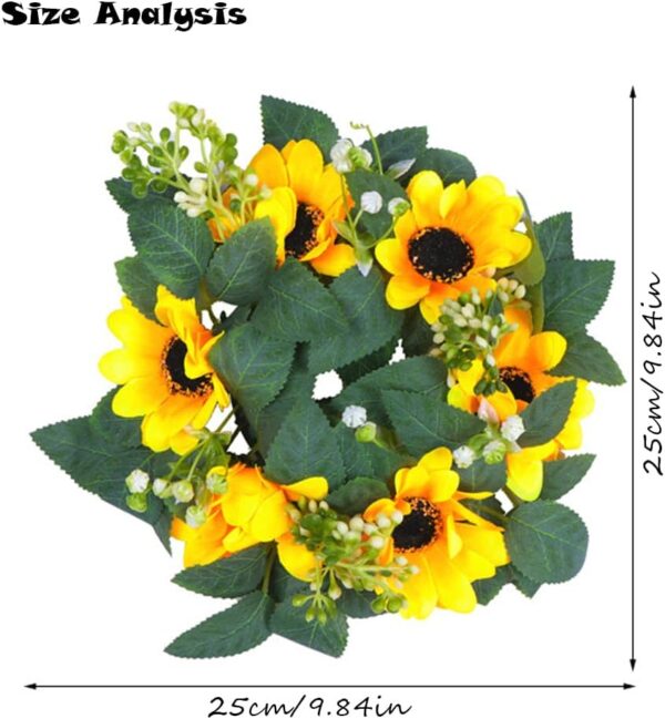 Sunflower Candle Ring Mini Summer Wreath Artificial Flower Pillar Holder 10" for Table Centerpieces Home Garland Farmhouse Wedding Rustic Party Decoration 2