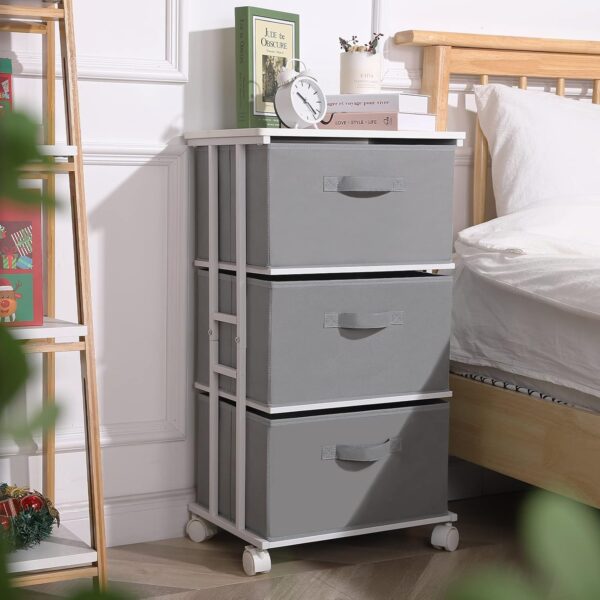 Houser Dresser Tower with 3 Drawers,Fabric Dresser Drawer Organizer Unit,Dresser Chest with Wood Top,Vertical Storage Dresser,Small Dresser for Bedroom,Office-Dark Grey 2