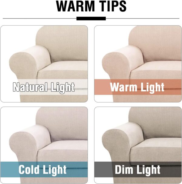4 Piece Stretch Couch Covers for 3 Cushion Couch Sofa Furniture Slipcovers Feature Upgraded Thicker Jacquard Fabric (Sofa, Natural) 2