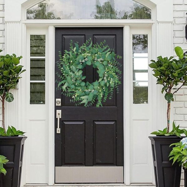 Spring Wreath 22 Inch Spring Summer Wreaths with Eucalyptus Leaves and Berries Seasons Green Eucalyptus Wreath for Farmhouse Porch Front Door Wall Decor and Year Round Use 2