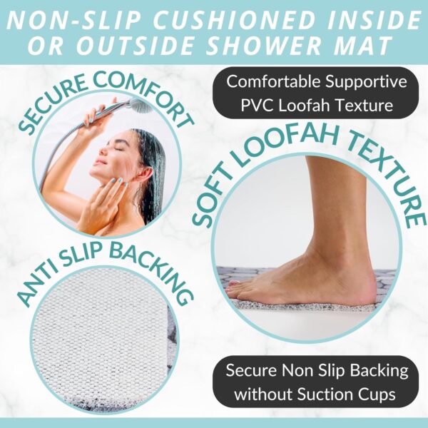 Loofah Non-Slip Shower and Bath Mat - Soft Cushioned Comfort - No Suction Cups for Smooth or Textured Tubs - Fast Draining - Safety for Bathroom, Family, Kids, and Elderly (24x16 Pebble Blue) 2