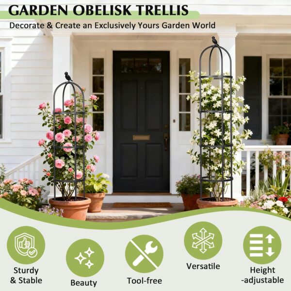 Trellis for Climbing Plants Outdoor, 6.2 FT Plant Support for Tomato, Rose, Flowers, Grape, Pea, Cucumber, Rustproof Plastic Coated Metal Plant Tower for Potted Plants - 1PC Garden Trellis 2