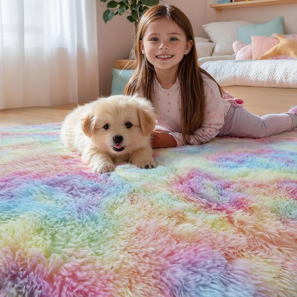 4x6 Rainbow Fluffy Shaggy Area Rugs, Kawaii Princess Soft Plush Carpet for Girls Bedroom Kids Playroom, Cute Colorful Fuzzy Rug for Nursery Dorm Baby Toddler Teenage 2