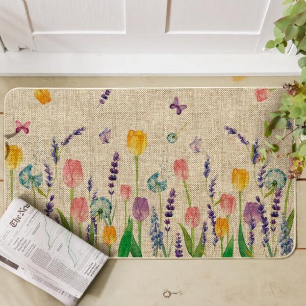 Tulip Lavender Spring Decorative Doormat, Seasonal Flower Summer Holiday Low-Profile Rug Switch Mat for Indoor Outdoor 17x29 Inch 2