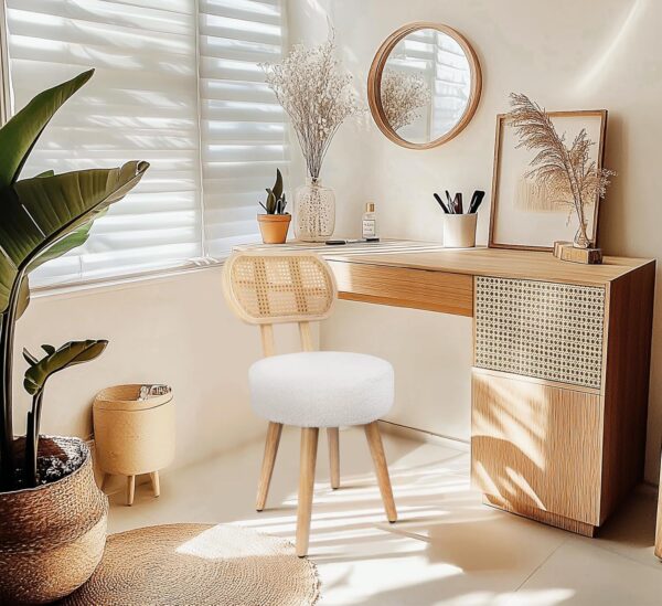 Rattan Dining Chair, Kitchen Dining Room Chairs, Mid Century Modern Boucle Chair, Stylish Upholstered Wood Accent Chair, Cute Sherpa Chair, Living Room Bar Stool Chair, Boho Makeup Vanity Chair, 1 Pc 2