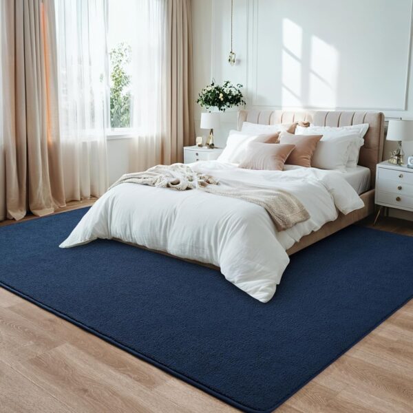 Rugs for Bedroom Living Room, 4x6 ft Navy Blue Area Rug, Washable Memory Foam Indoor Carpet, Modern Aesthetic Minimalist Non-Slip Carpets for Boys Girls Adults Home Decor 2