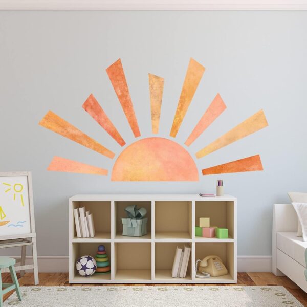 53x29.9 Inch Boho Half Sun Wall Decal - Watercolor Mural, Modern Vinyl Removable Peel and Stick Sticker for Classroom, Living Room, Bedroom, Playroom Decor 2