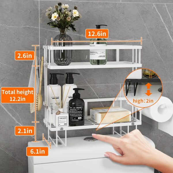 Bathroom Organizer - Over The Toilet Storage Cabinet, 2-Tier Floating Shelves, Wall Shelf with 2 Hooks & Paper Rack, Cool Accessories & Decor, Gifts for Women, Mothers Day (White) 2