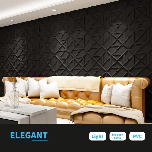 PVC 3D Wall Panel, Decorative Wall Tile in Black 12-Pack 19.7"x19.7" 3