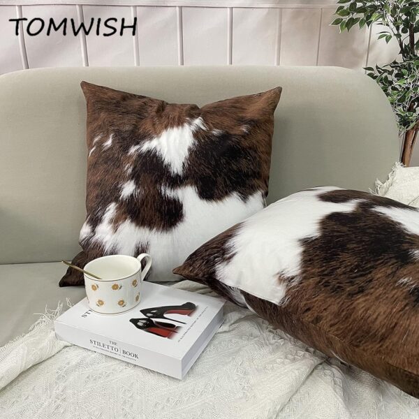 Pack of 2 Throw Pillow Covers Christmas Cowhide Printing Western 18x18 Pillow Cover,Decorative Throw Pillows Cushion Covers for Home Living Room Sofa Bedroom 3