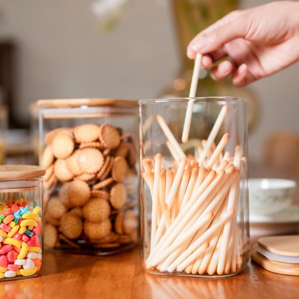 Glass Food Storage Jars 37 oz Set of 6,Glass Storage Containers Clear Glass Food Canister with Bamboo Lid Airtight For Serving Tea, Coffee, Flour, Sugar, Candy, Cookie, Spice and More (Square) 3