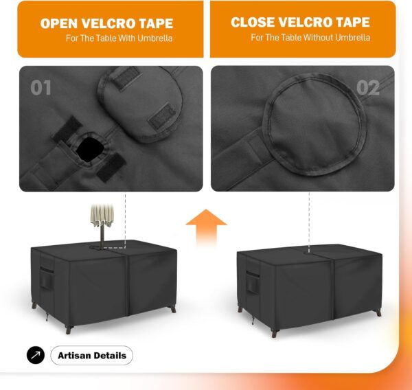 Rectangular Patio Table Cover with Umbrella Hole 72"L x 44"W x 23"H (COVER SIZE,NOT TABLE SIZE) Heavy Duty Waterproof Black Set Tarpaulins 3