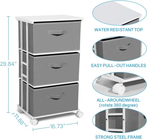 Houser Dresser Tower with 3 Drawers,Fabric Dresser Drawer Organizer Unit,Dresser Chest with Wood Top,Vertical Storage Dresser,Small Dresser for Bedroom,Office-Dark Grey 3