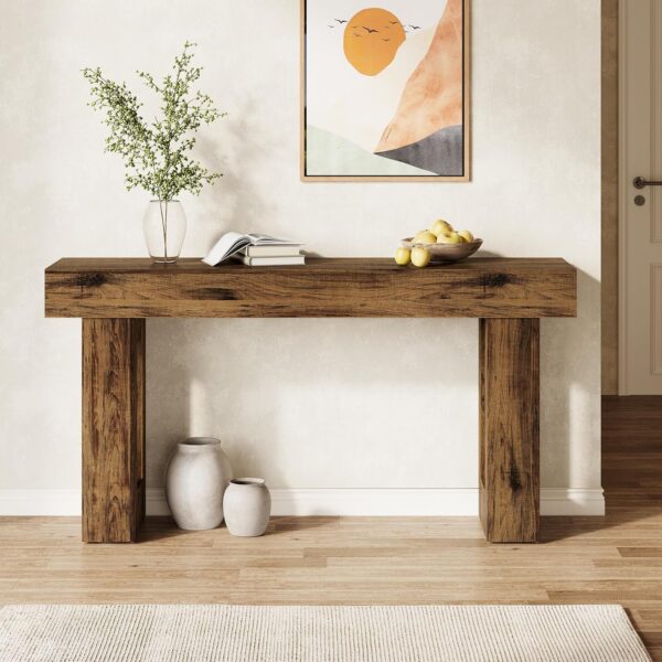 Little Tree 63 Inches Long Console Table for Entryway, Rustic Brown Sofa Table Behind Couch, Wooden Entry Table Foyer Hallway Table, Industrial Console Sofa Tables for Living Room 3
