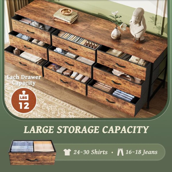 63 Inch Dresser for Bedroom, Dresser for Closet with 9 Drawers, Large TV Stand for 55, 65, 70 Inch TV, Entertainment Center with Storage, Wide Long Chest of Drawers, Rustic Brown 3