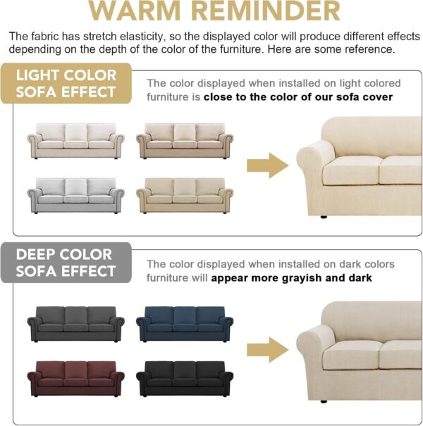 4 Piece Stretch Couch Covers for 3 Cushion Couch Sofa Furniture Slipcovers Feature Upgraded Thicker Jacquard Fabric (Sofa, Natural) 3