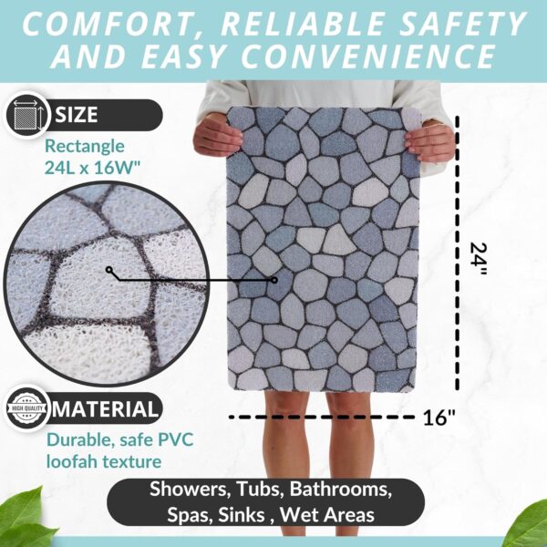Loofah Non-Slip Shower and Bath Mat - Soft Cushioned Comfort - No Suction Cups for Smooth or Textured Tubs - Fast Draining - Safety for Bathroom, Family, Kids, and Elderly (24x16 Pebble Blue) 3