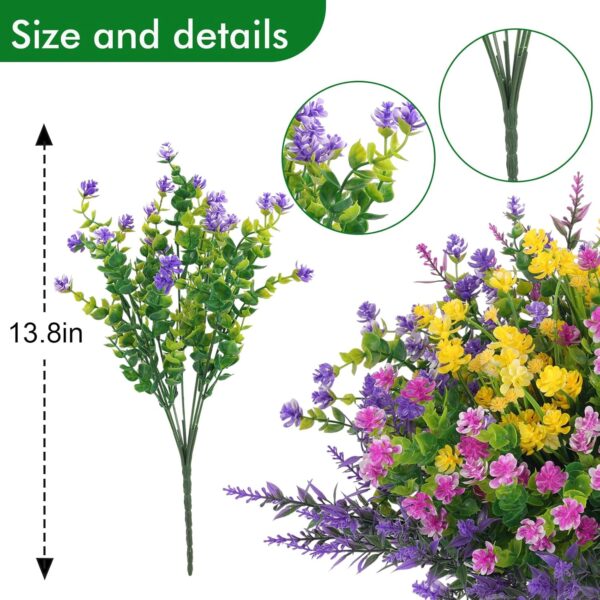 Artificial Flowers Outdoor, Faux Artificial Plants UV Resistant Plastic Flower Bulk for Hanging Planter Porch Window Home Wedding Fall Summer Decor (12, Fuchsia, Purple, Yellow, Green) 3