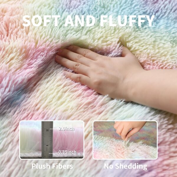 4x6 Rainbow Fluffy Shaggy Area Rugs, Kawaii Princess Soft Plush Carpet for Girls Bedroom Kids Playroom, Cute Colorful Fuzzy Rug for Nursery Dorm Baby Toddler Teenage 3