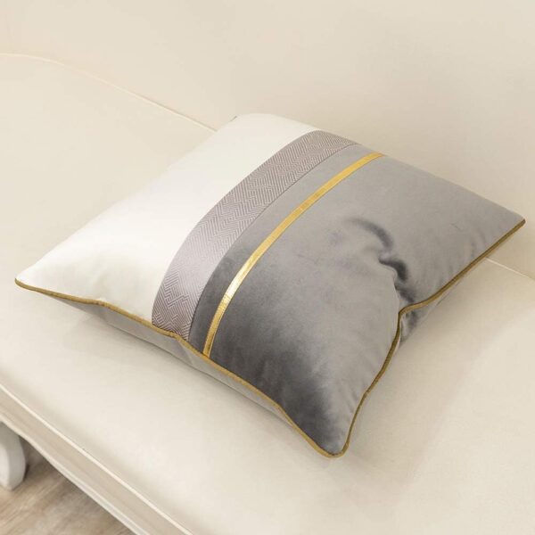 20 x 20 Inches Gray White Gold Leather Striped Patchwork Velvet Cushion Case Luxury Modern Throw Pillow Cover Decorative Pillow for Couch Living Room Bedroom Car 3