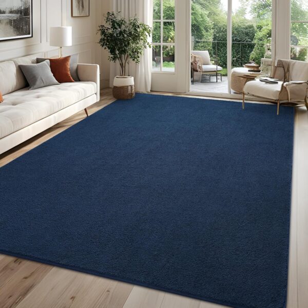 Rugs for Bedroom Living Room, 4x6 ft Navy Blue Area Rug, Washable Memory Foam Indoor Carpet, Modern Aesthetic Minimalist Non-Slip Carpets for Boys Girls Adults Home Decor 3